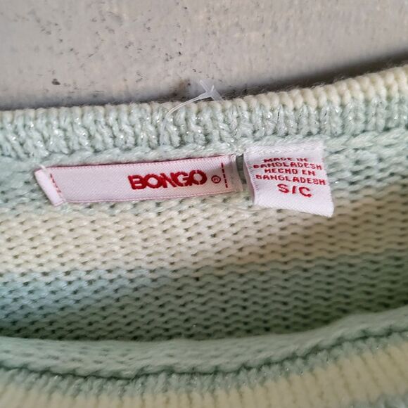 Bongo Fold-Over Cowl Neck Striped Tunic Sweater Icy Blue Shimmer Small NWOT - Picture 3 of 8